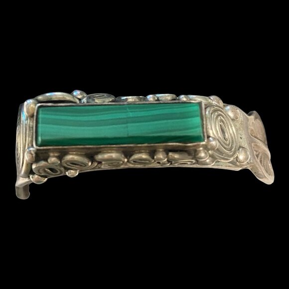 Malachite Cuff 6.25" Bracelet Southwestern Handmade Sterling Silver 925 - Picture 2 of 9